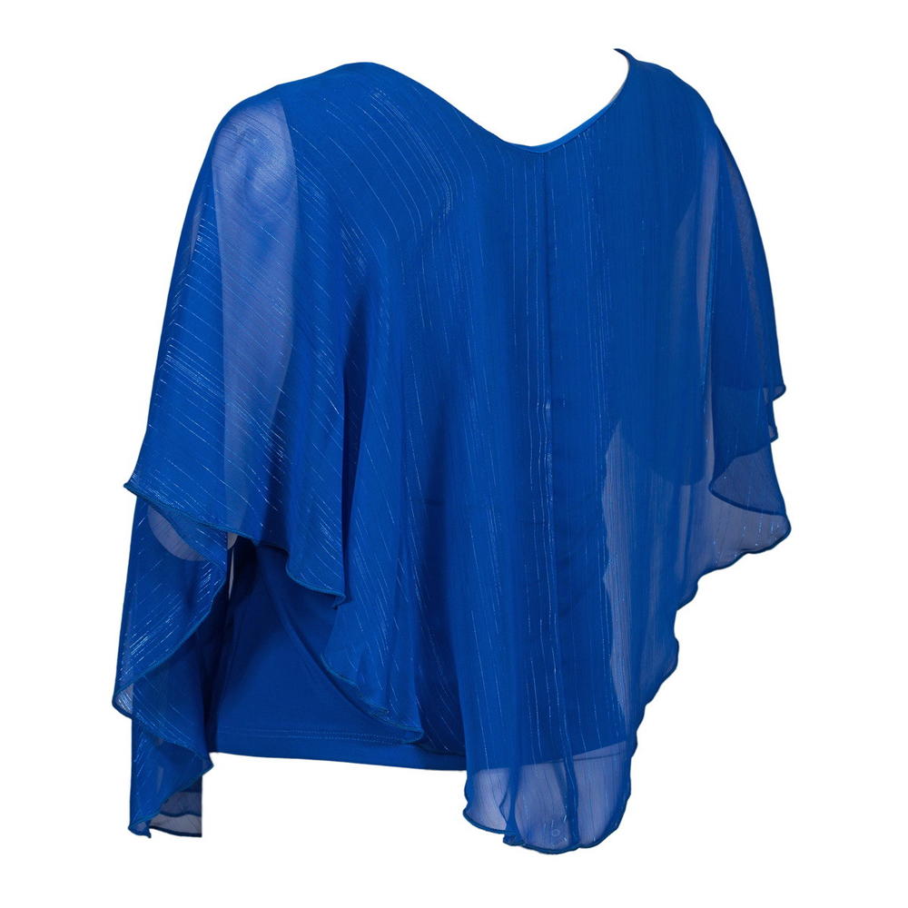 eVogues Apparel Plus size Layered Poncho Top Royal Blue