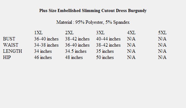 eVogues Apparel Plus Size Embellished Slimming Cutout Dress Burgundy