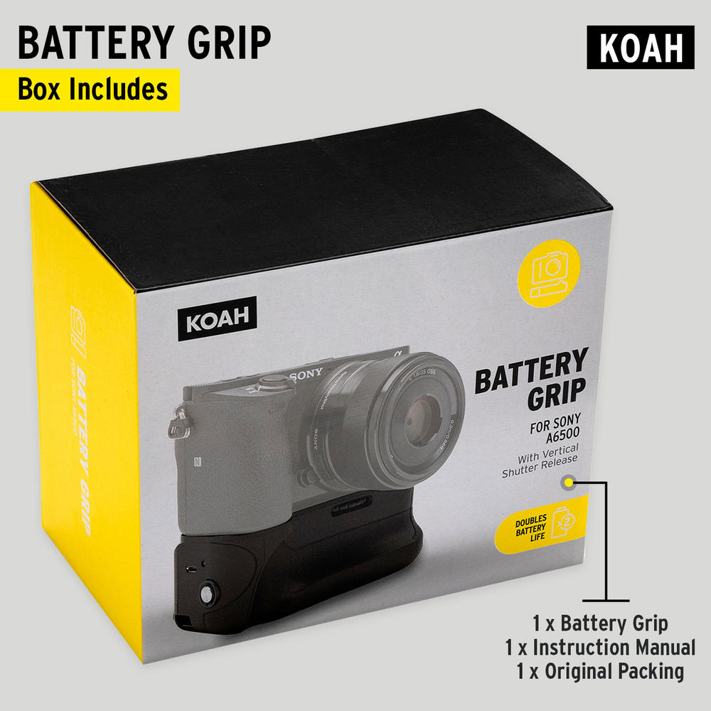 Koah Battery Grip for Sony a6500 Camera