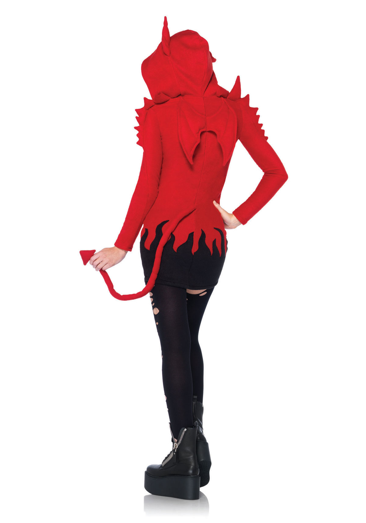 Leg Avenue Cozy Devil, Dress With Wings, Attached Tail, And Hood - Red