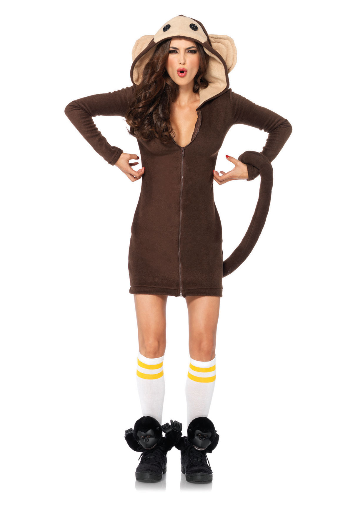 Leg Avenue Cozy Monkey, Dress With Attached Tail, And Funny Face Hood - Brown