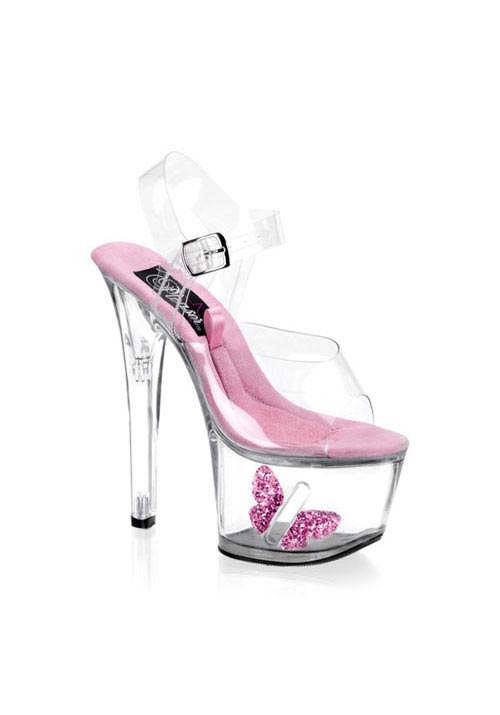 Pleaser Women's 7 Inch Sandal - Clear/Baby Pink Glitter