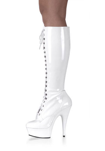 Pleaser Women's 6 Inch Lace-Up Stretch Platform Knee Boot, Side Zipper