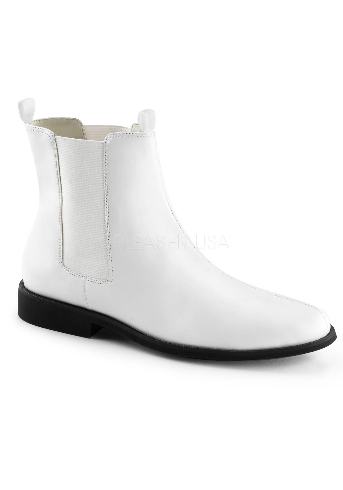 Funtasma 1 Inch Flat Heel Pointed Toe Men's Pull-On Chelsea Boot - White Pu