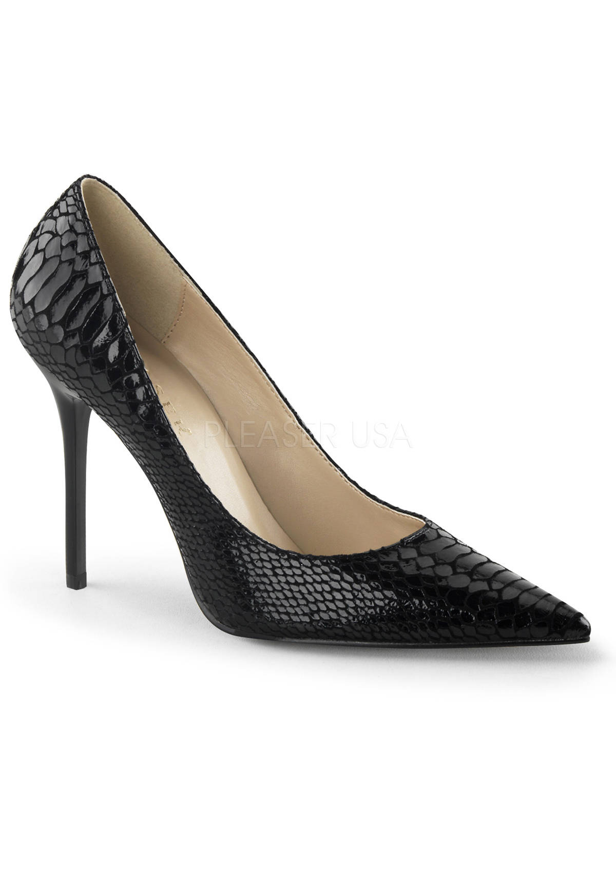 Pleaser 4 Inch Pointed-Toe Pump - Blk Snake-Print Leather