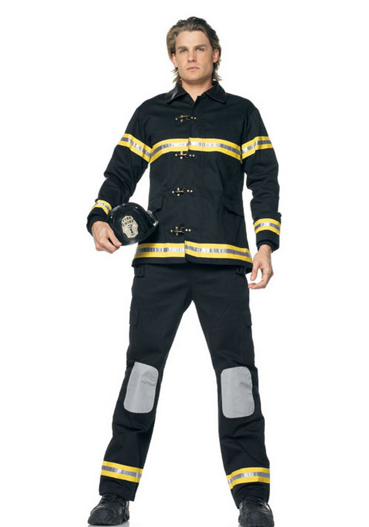 Leg Avenue Men's 3PC Back draft Fireman Firefighter - Black/Yellow