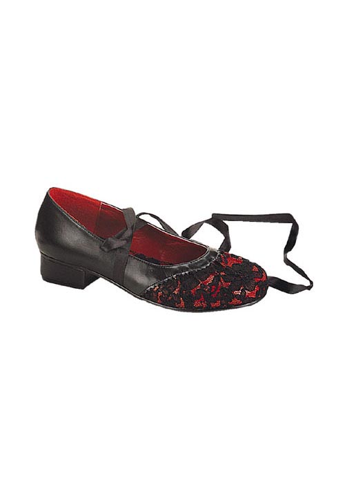 CLEARANCE Women's 1 Inch Lace Pleated Instep Shoe - Black/Red Pu