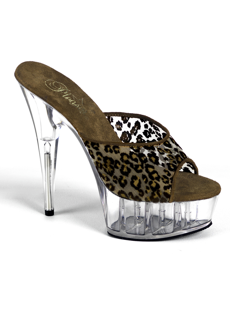 Pleaser Women's 6 Inch Heel Platform Slide - Leopard/Clear