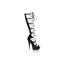 Pleaser Women's 6 Inch Stiletto Heel Lace-Up Platform Sandal, Back Zipper - Black/Black