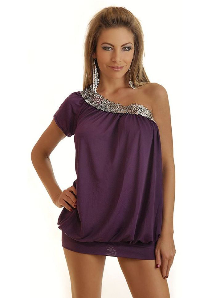 Daisy Grecian Goddess Mini Dress (Purple;One Size)