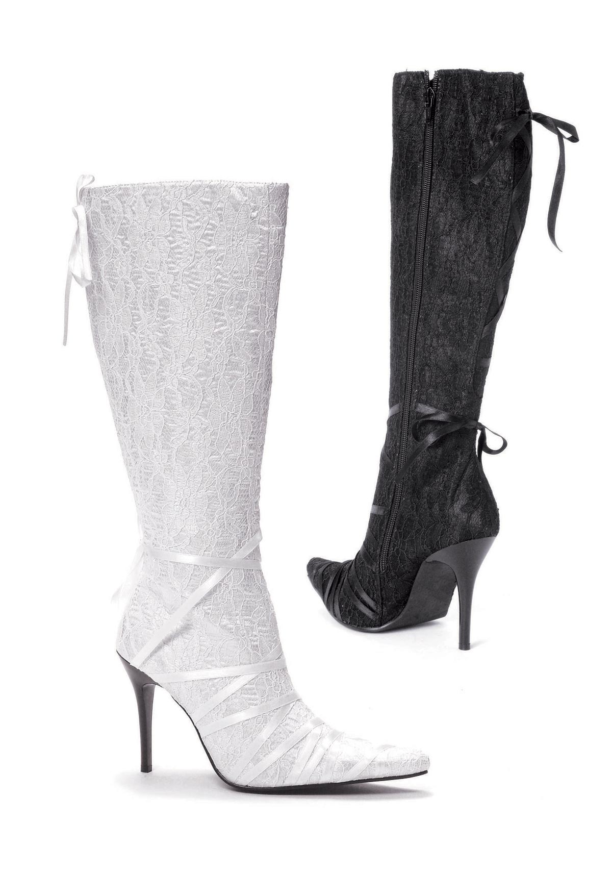 Ellie Women's 4 Inch Heel Knee High Boot With Lace And Ribbon Detail