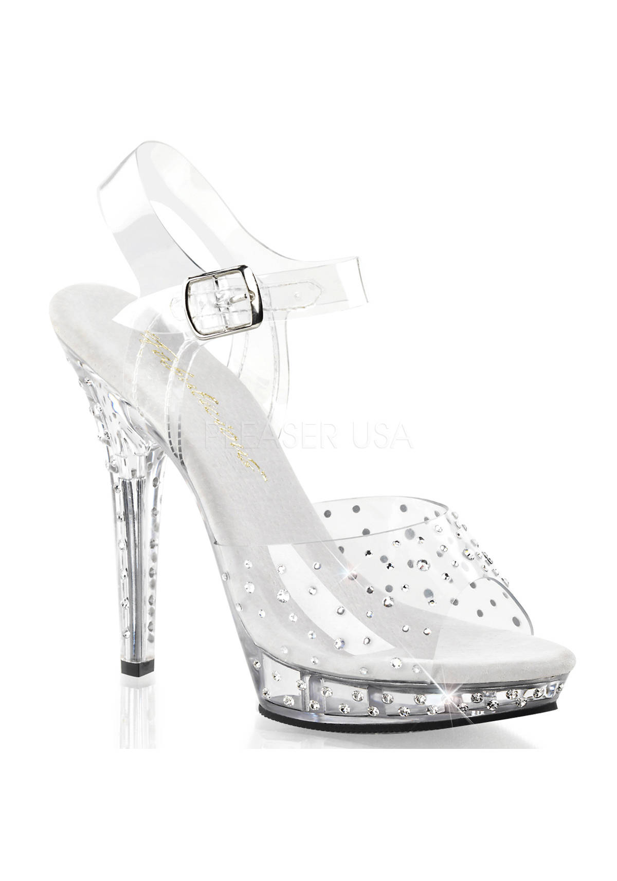 FABULICIOUS 5 Inch Heel, 3/4 Inch Platform Ankle Strap Sandal - Clear/Clear