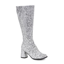Ellie Women's 3 Inch Silver Thin Glitter Gogo Boot. With Zipper - Silver Glitter
