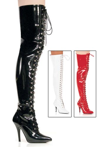 Pleaser Women's 4 Inch Lace-Up Thigh Boot, Side Zipper