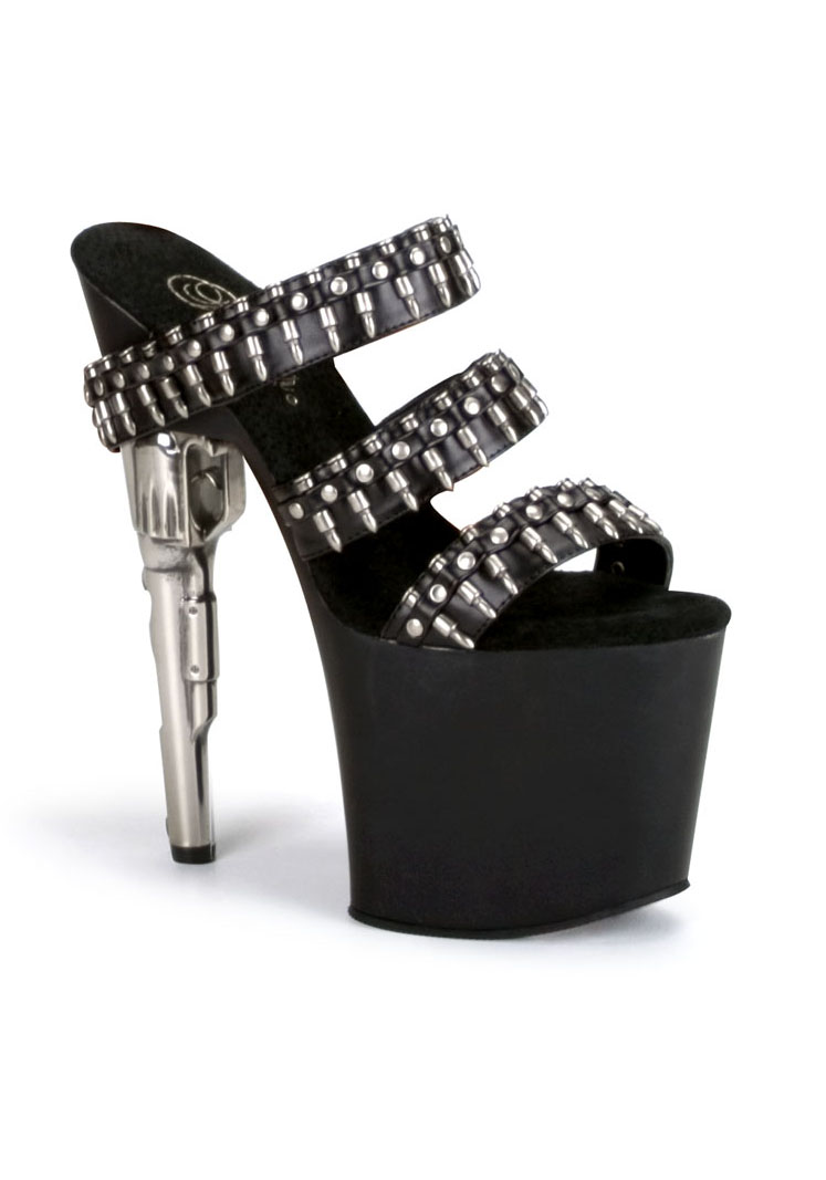 Pleaser Women's 7 1/2 Inch Gun Heel Three BandPlatform With Bullets