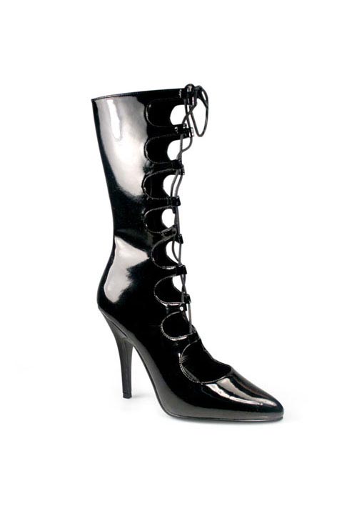 Pleaser Women's 5 Inch Open Front Ankle Boot With Lace-Up Ties - Black