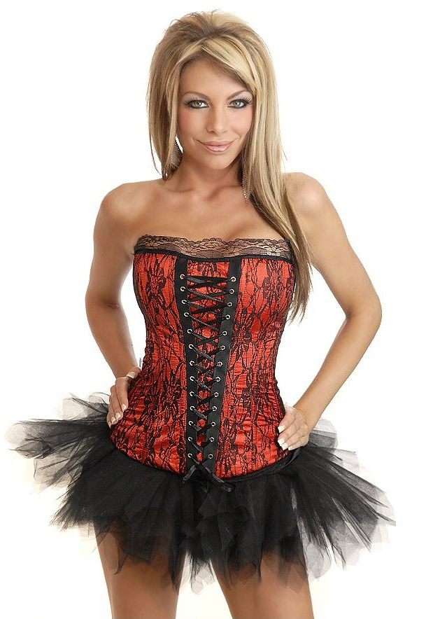 Daisy Burlesque Lace-Up Corset And Pettiskirt - Red