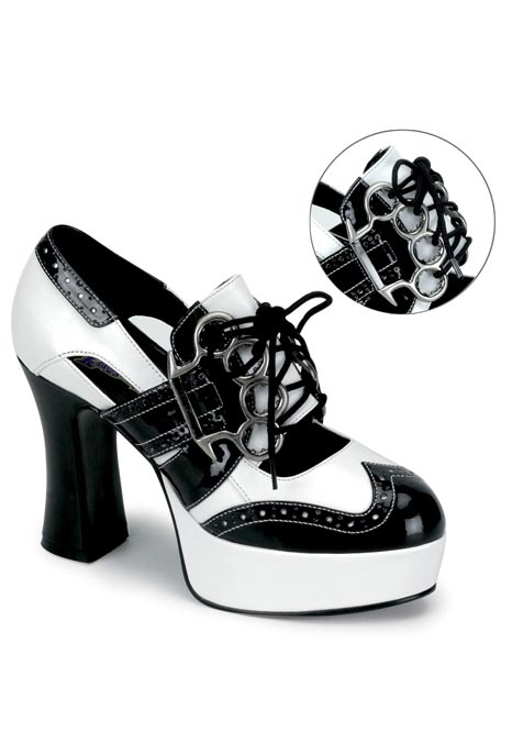 Funtasma Women's 4 Inch Heel Gangster Brass Knuckle Platform Shoe - Black/White