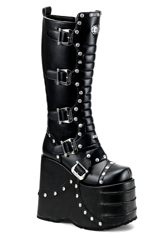 Demonia Men's/Unisex 7 Inch Platform Goth Cyber Gogo Punk Knee Boot - Black Pu