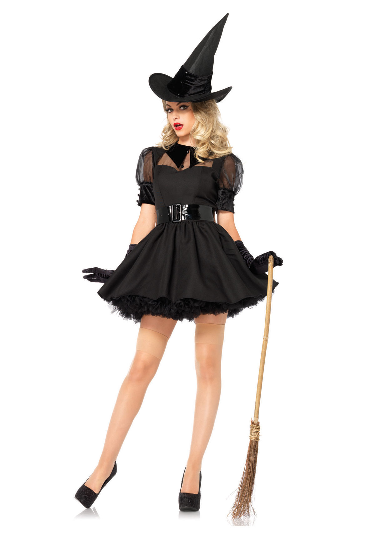 Leg Avenue 3Pc. Bewitching Witch, Dress With Organza, Belt, Hat - Black