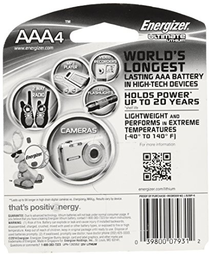 Technuity Ingt49339 Energizer Ultimate Lithium Aaa Batteries World S Longest Lasting Battery For High Tech Devices 4 Count