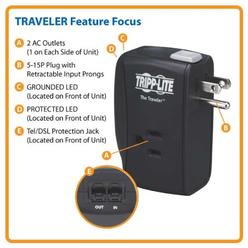 outlet strip power tripp lite portable direct surge protector modem tel plug traveler joules 1050 insurance protection