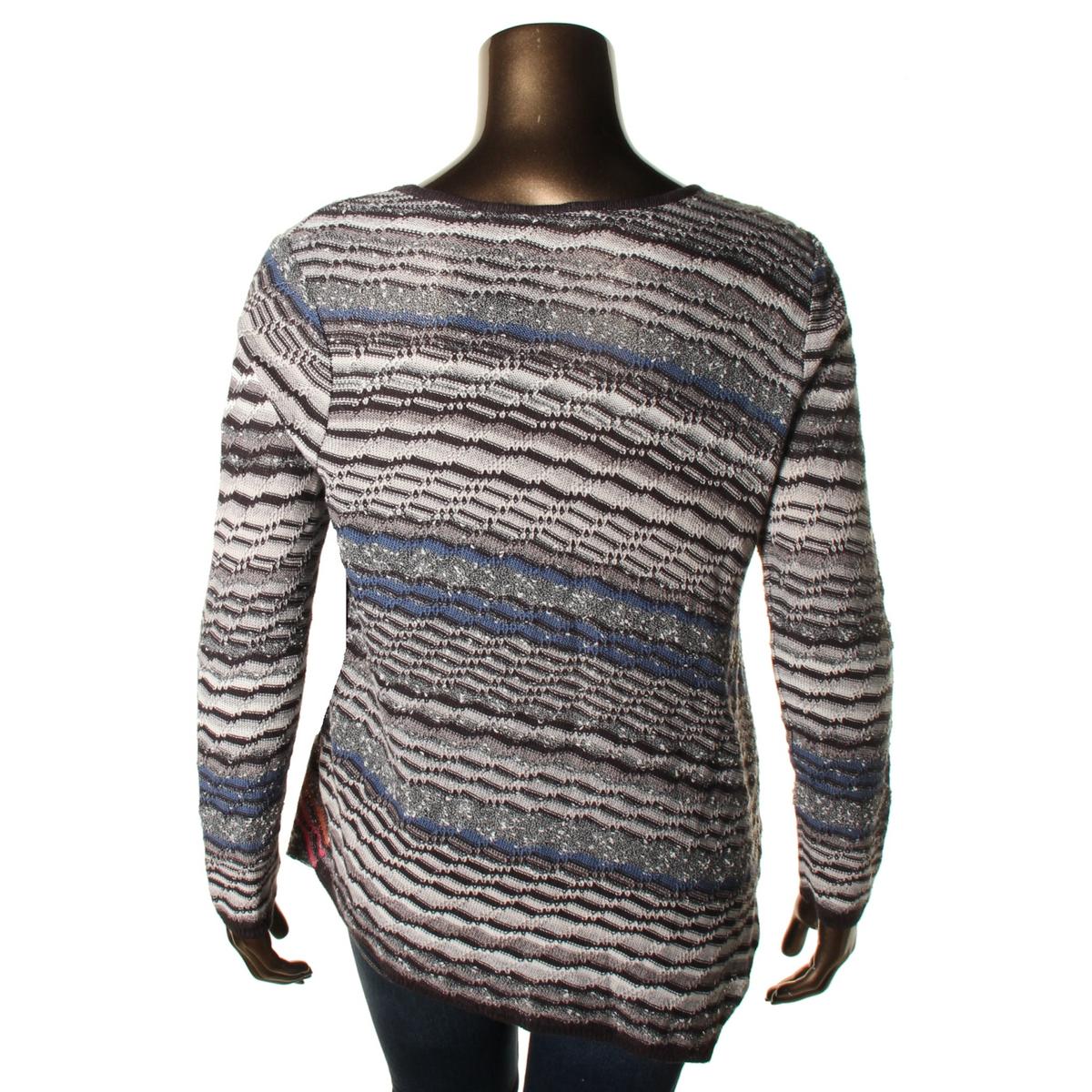Nic + Zoe Womens Striped Asymmetrical Pullover Sweater