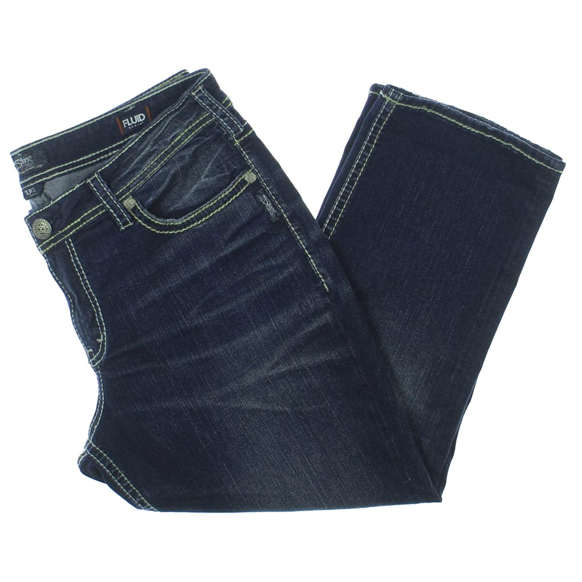 Silver Jeans Co. Suki Womens Fluid Denim Whisker Wash Capri Jeans