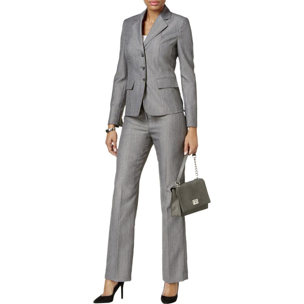 Le Suit Womens 3 Button Blazer Melange Pant Suit