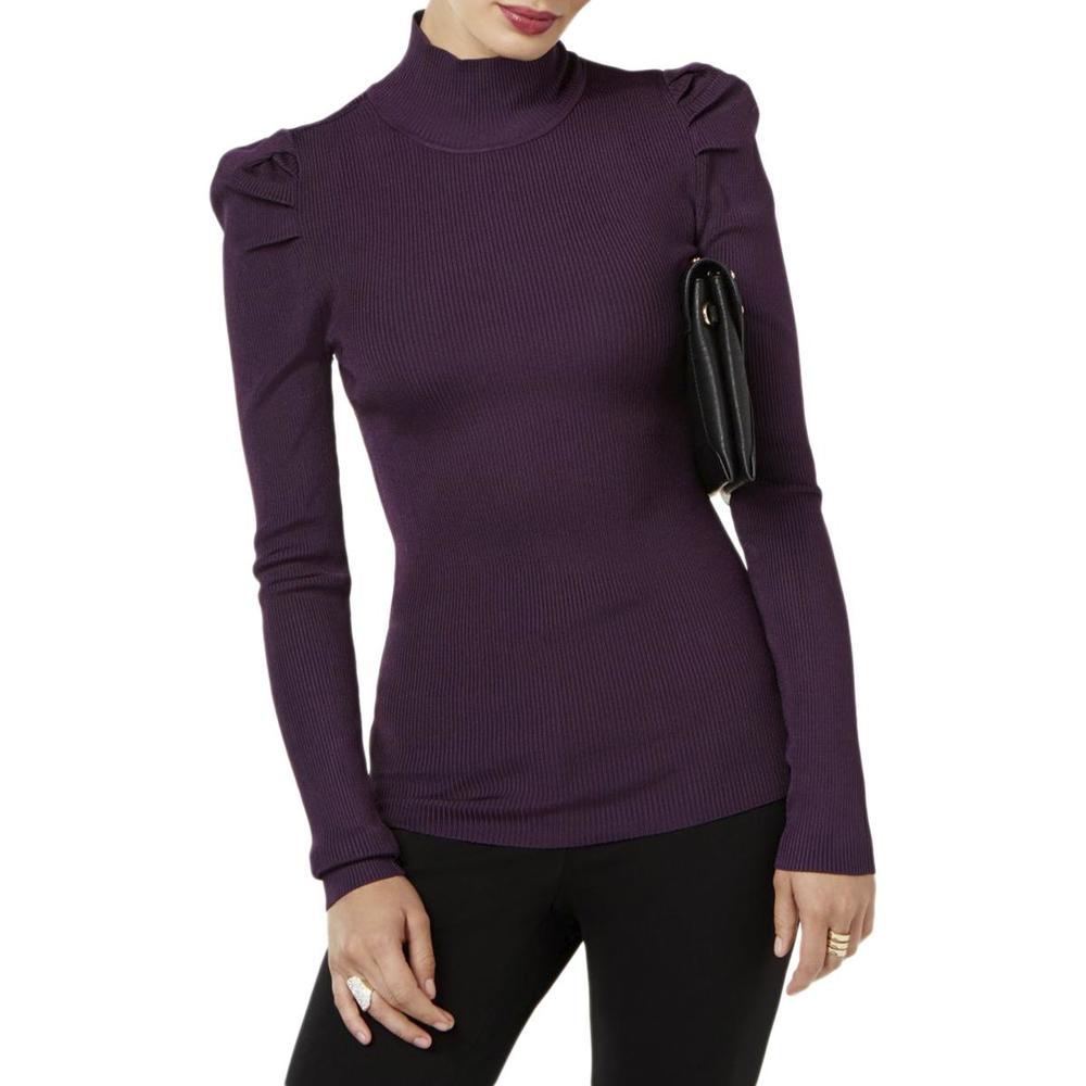 International Concepts Womens Ribbed Puffed-Shoulder Mock Turtleneck Sweater