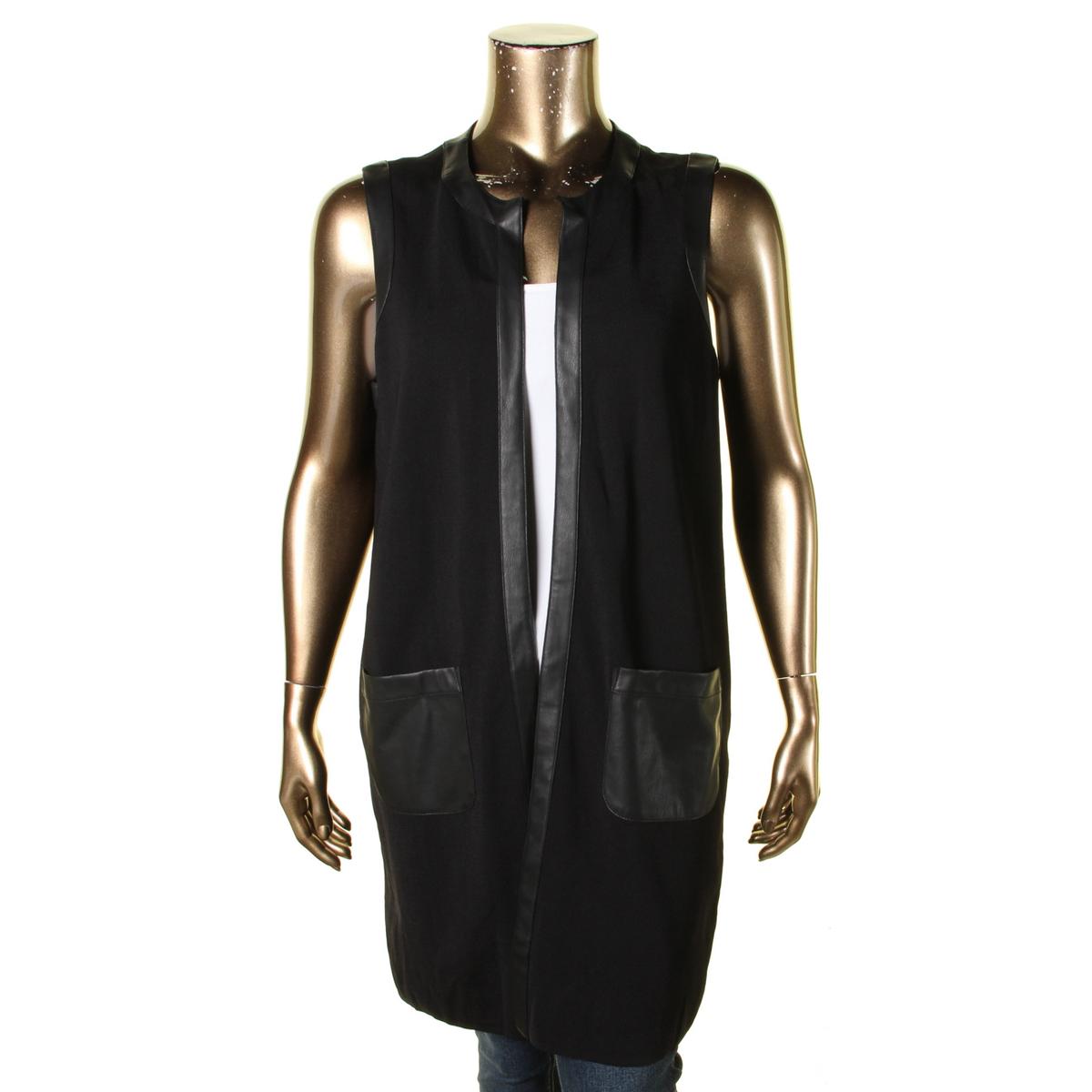 Ralph Lauren Plus Womens Faux Leather Sleeveless Casual Vest