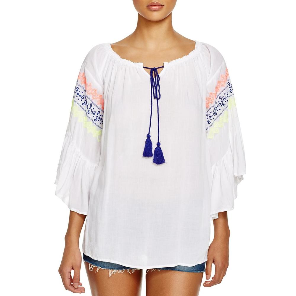 SURF GYPSY Womens Embroidered Ruffled Swim Top Cover-Up
