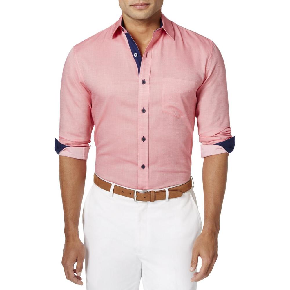 Tasso Elba Mens Woven Pattern Button-Down Shirt