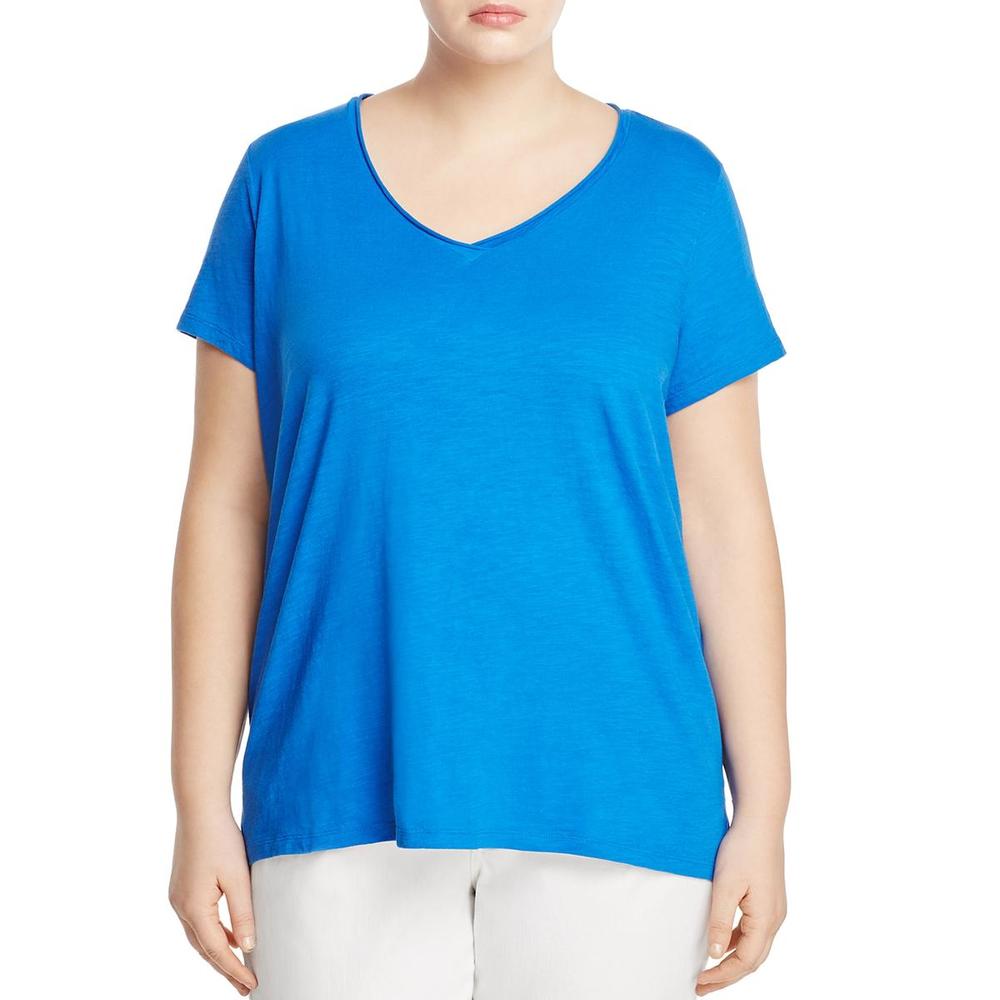 Eileen Fisher Plus Womens V-Neck Knit T-Shirt