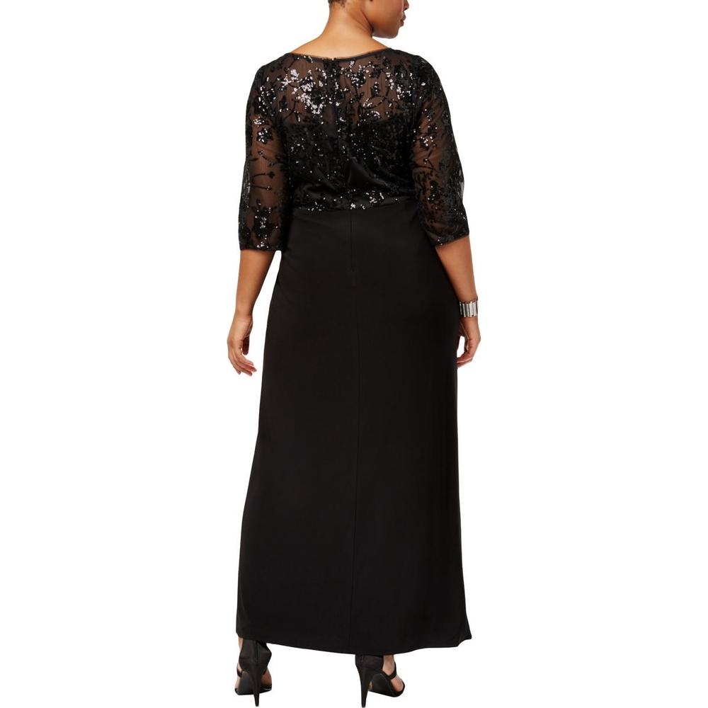 Alex Evenings Plus Womens Floral Print Sequined Evening Dress