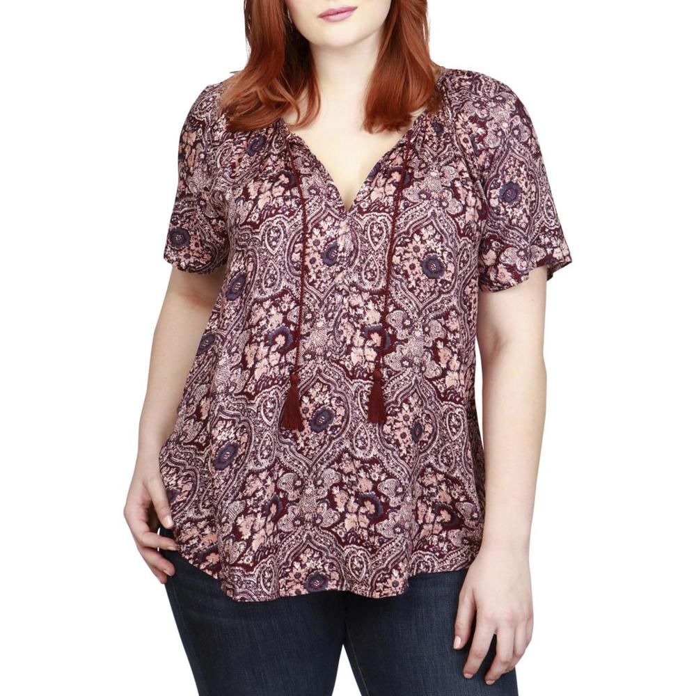 lucky brand peasant paisley blouse womens plus