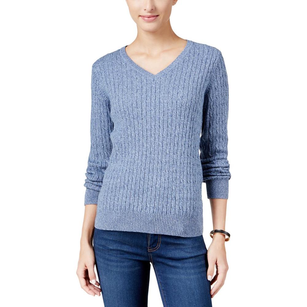KAREN SCOTT Womens Cable Knit Ribbed Trim Pullover Sweater