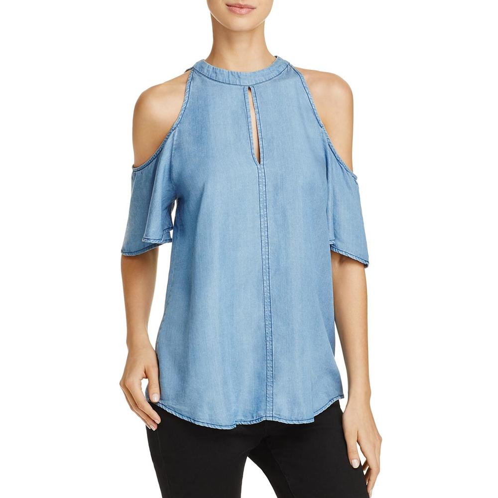 PPLA Womens Cold Shoulder Chambray Casual Top ppla-womens-cold-shoulder-chambray-casual-top