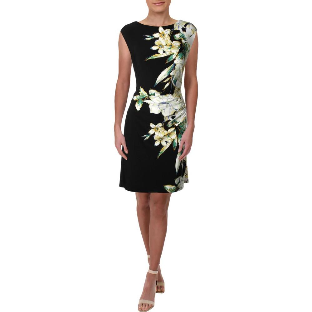 Ralph Lauren Petites Womens Sleeveless Floral Print Cocktail Dress