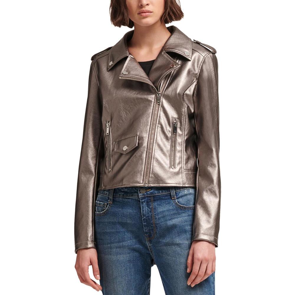 Dkny Womens Winter Metallic Motorcycle Jacket