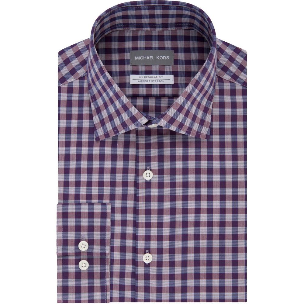 Michael Kors Mens Work Wear Plaid Dress Shirt