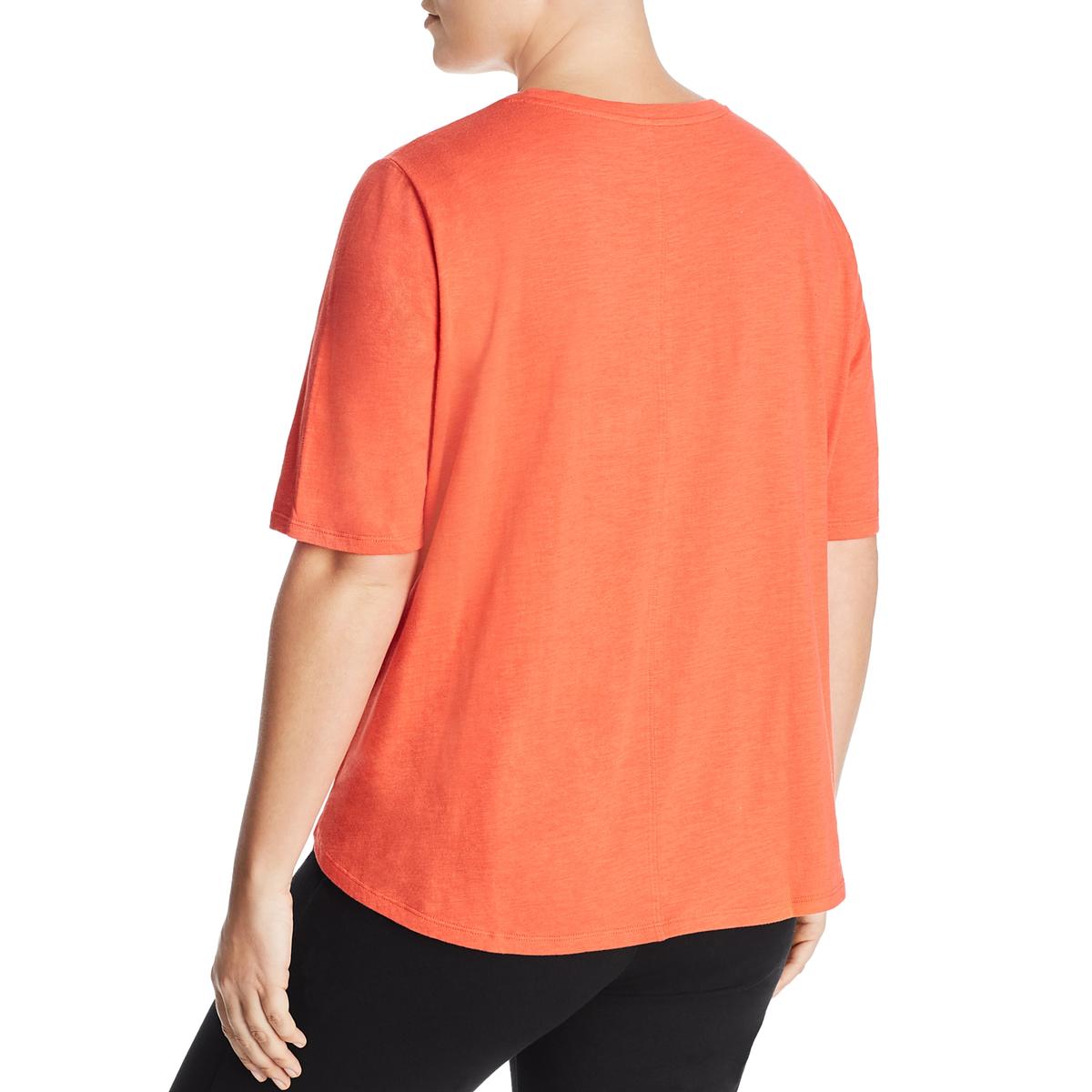 Eileen Fisher Plus Womens Organic Cotton Short Sleeve T-Shirt