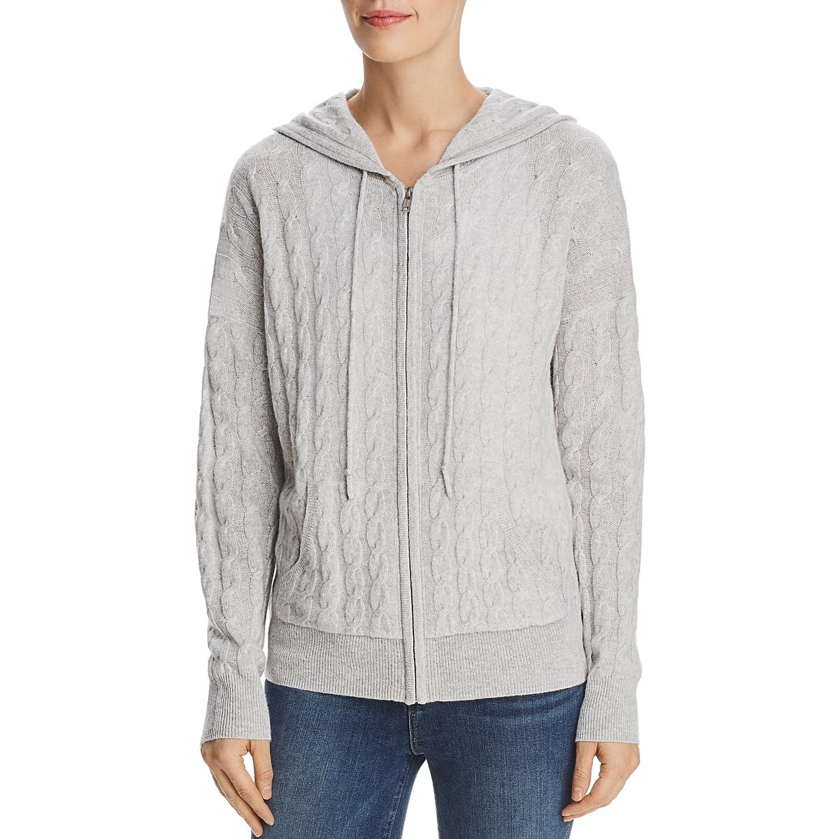 Cashmere Womens Cable Knit Zipper Front Hoodie