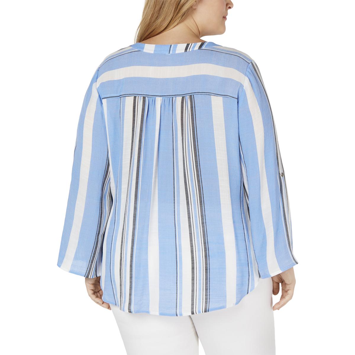 Ny Collection Plus Womens Striped Long Sleeve Blouse