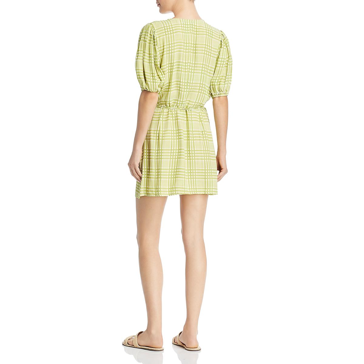 Faithfull The Brand Blanco Womens Puff Sleeve Gingham Wrap Dress Faithfull The Brand Blanco Womens Puff Sleeve Gingham Wrap Dress
