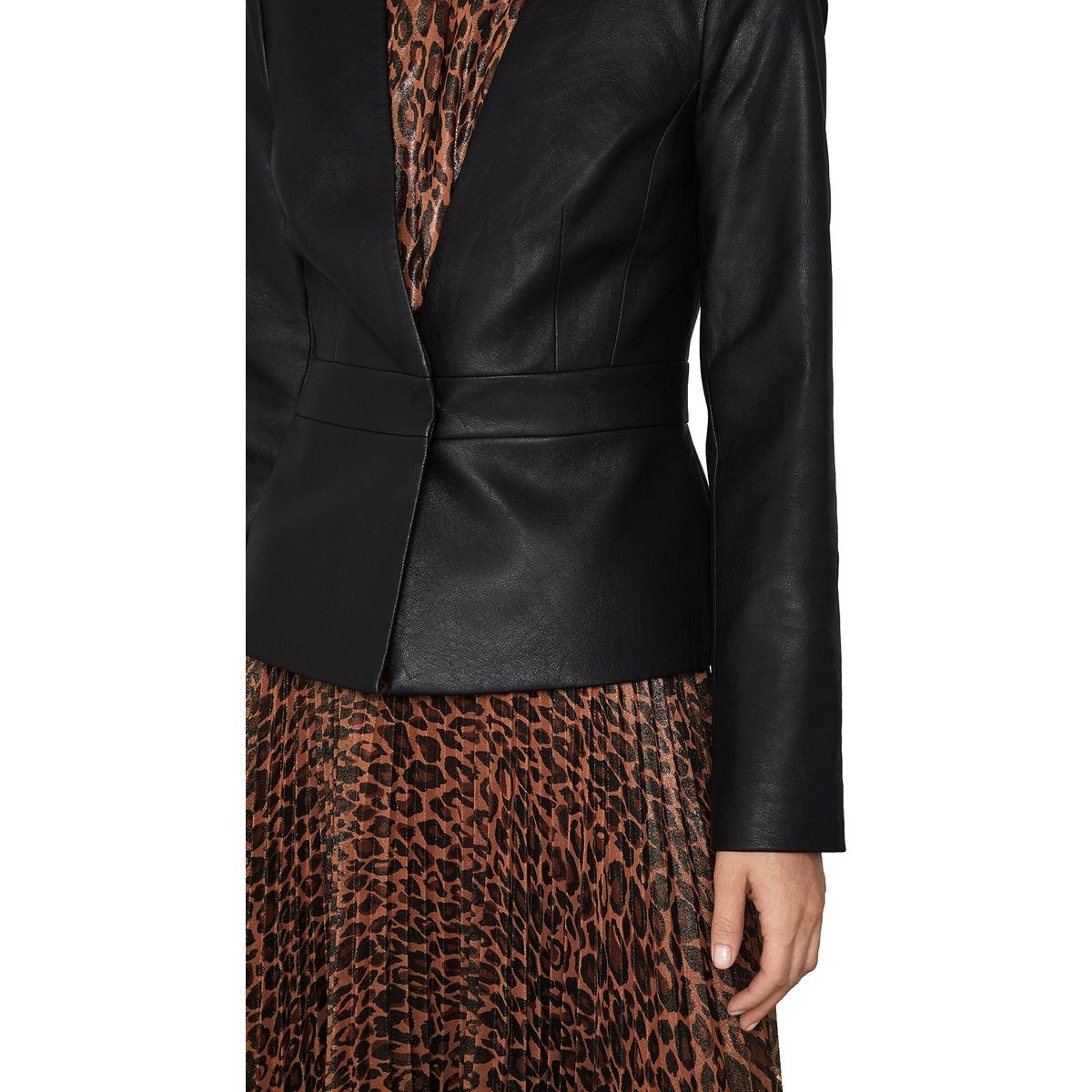 BCBG Womens Faux Leather Cropped Jacket
