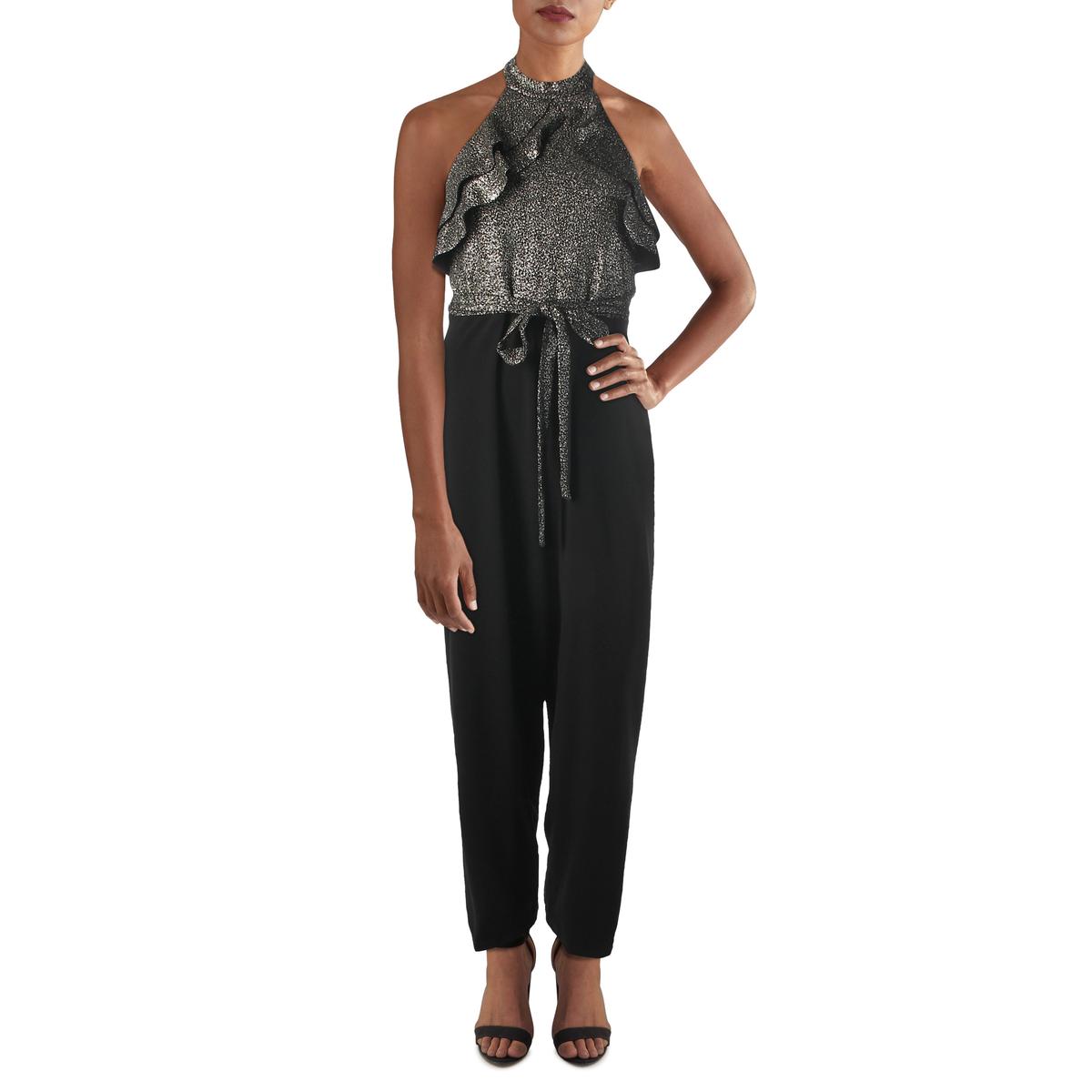 Bebe Womens Ruffled Halter Jumpsuit
