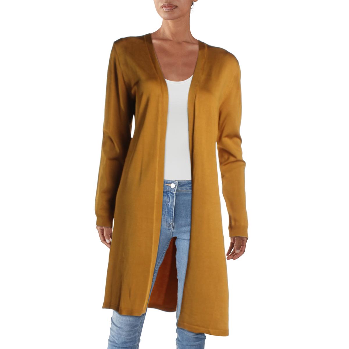 J CASHMERE Women's 100% Pure Cashmere Open-Front Duster Cardigan – Mesh Stitch, Tunic Length, Black (Size L)