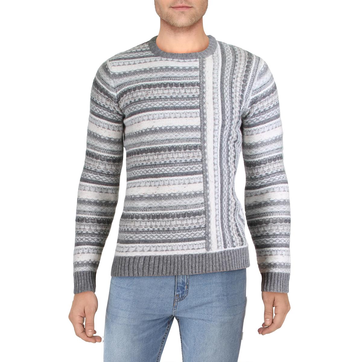 French Connection Fairisle Mens Wool Blend Pattern Sweater