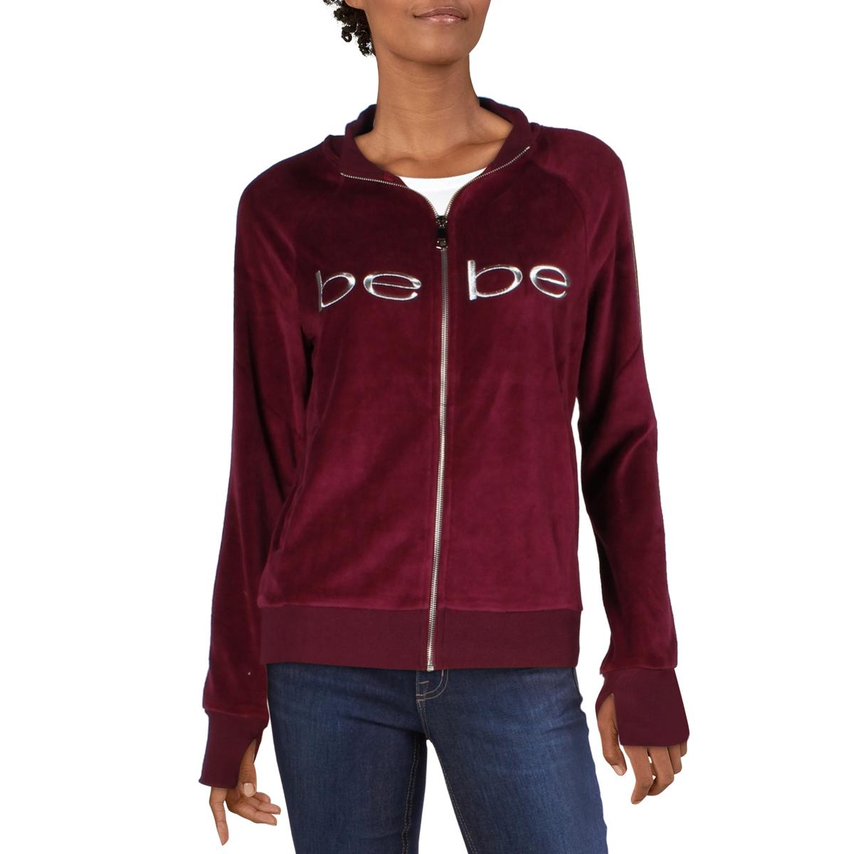 Bebe Sport Womens Velour Embroidered Track Jacket